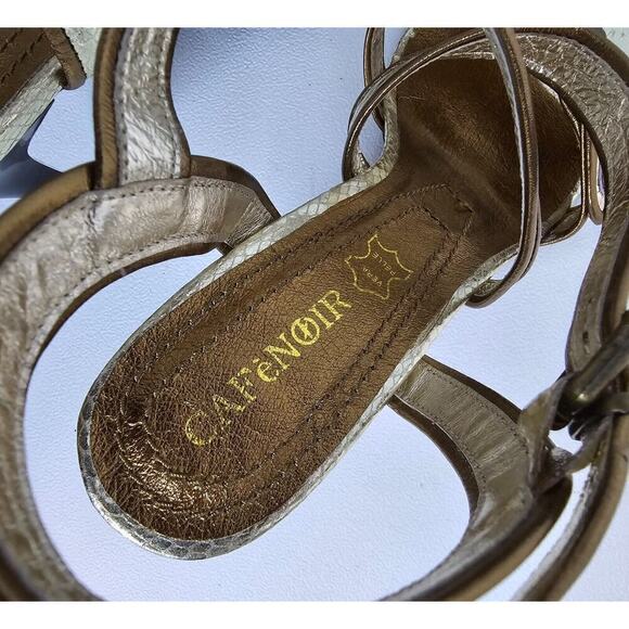 Women's shoes CafèNOIR EU 40 (US 9) Sandals Heels gold/bronze trim leather NEW - Picture 7 of 10